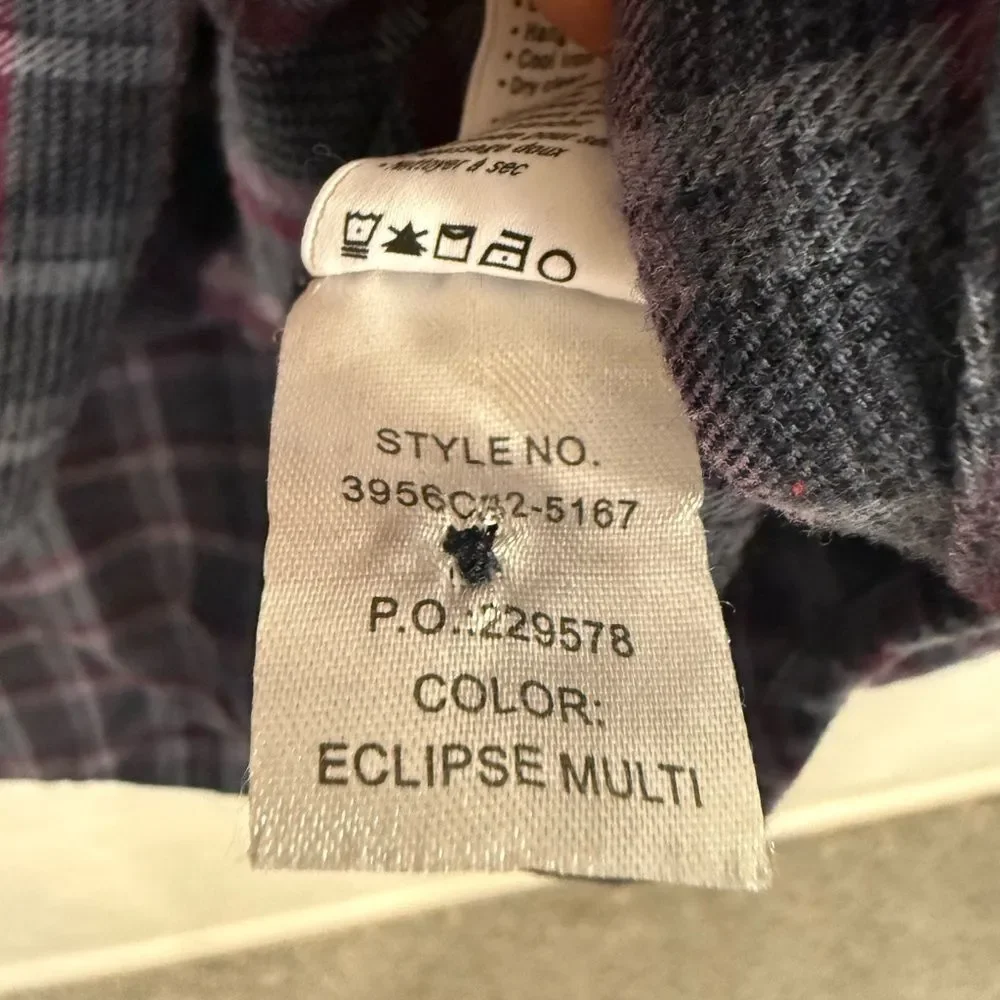 Paige Ruffle Blue Purple Plaid Button Down Flannel Shirt XS - Picture 7 of 7